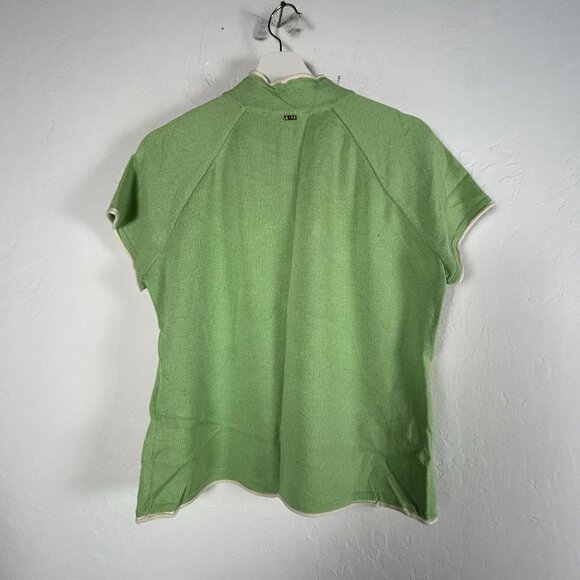 St. John Sport Marie Gray Womens Green Wool-Blend Zip-Up Short Sleeve Top Large - Picture 2 of 13